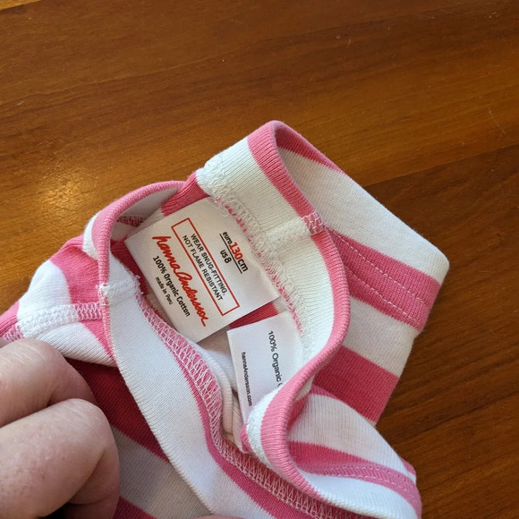 Hanna Andersson winter pj 130/US8 Long Johns Jammies pink white candy stripe - Picture 5 of 9